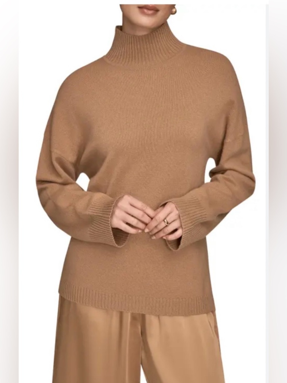 NWT DKNY Women's Rayon Based Mock-Neck Sweater Tan/Taupe Sz L